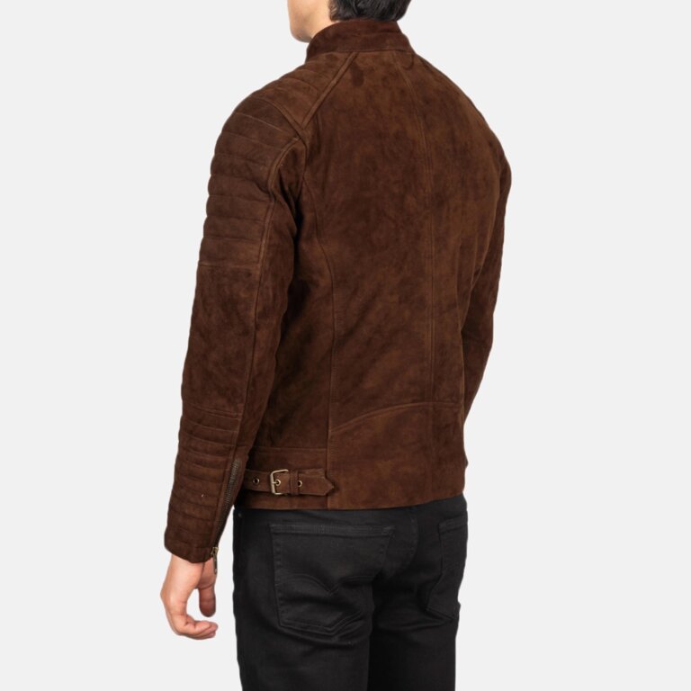 Mens Damian Mocha Suede Biker Jacket Tilted Back-8-1720090445262